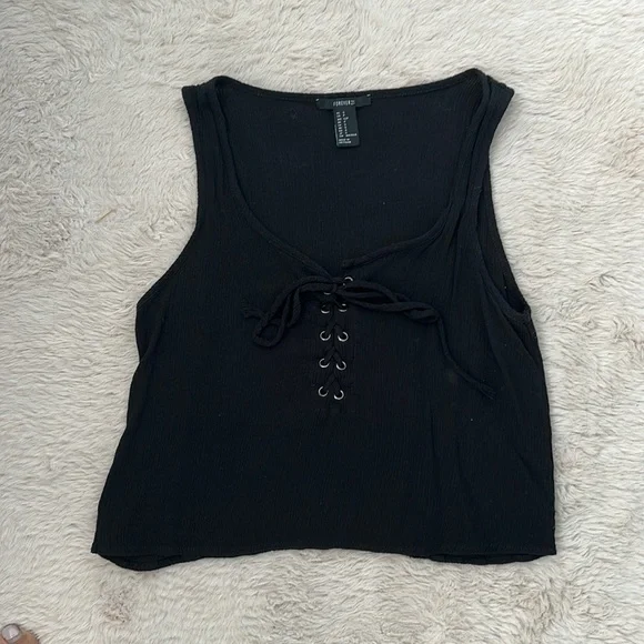 3 for $30 - EUC Black forever 21 crepe lace up tank top - Picture 2 of 5